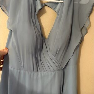 Azazie Dusty Blue Chiffon Maxi Dress Flutter Sleeve Bridesmaid Formal Prom